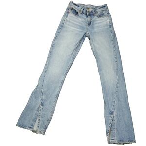 American Eagle Stretch '90s Bootcut Blue Jeans Mid Rise Ankle Slits size 2